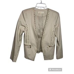 MICHAEL Michael Kors Grommet Cutaway Jacket Women's Jacket sand Size 8 Cream